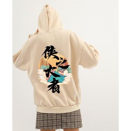 Chinese Style Women Hoodies Aesthetic Sweatshirt Cotton Harajuku Printed Pullover Kpop Clothes Hoodie with Pocket Sudadera Mujer