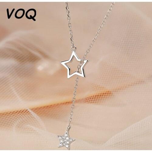 CIAXY 925 Sterling Silver Zircon Stars Necklace for Women Hollow Design Elegant Clavicle Chain Necklace Jewelry Creative Gifts