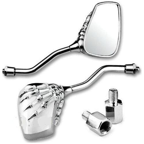 High quality one pair of Universal Motorcycle Chrome SKELETON Skull HAND Claw Side Rear View Mirrors 8mm 10mm