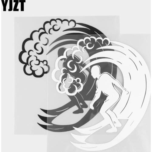 YJZT 16.2×18.4CM Cartoon Creative Surfing Fun Vinyl Decal Car Sticker Black/Silver 20A-0449