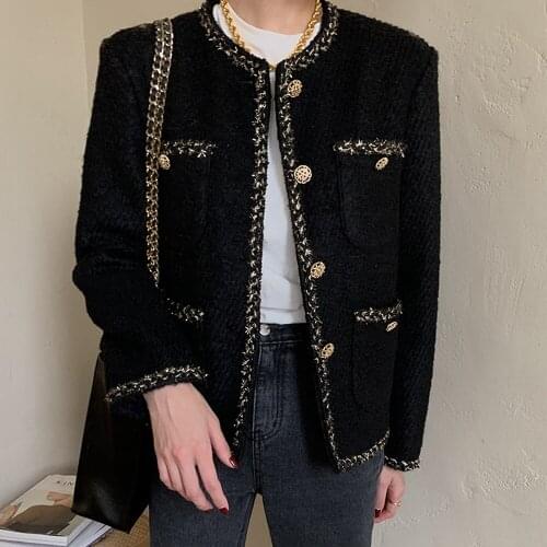 Women Woolen Jackets Coat Korean England Elegant Ladies Single Breasted Brand Thick Outerwear Streetwear Tweed