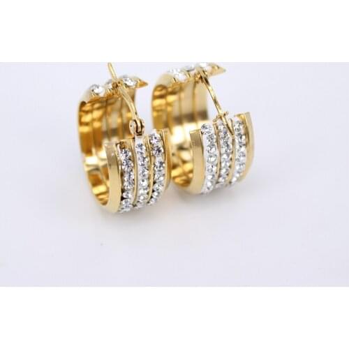 MGUB 2 colors selection of popular stainless steel crystal earrings three rows of full crystal female earrings LH282