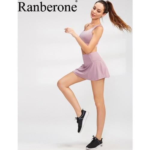 Ranberone Women Tennis Skorts Sport Athletic Yoga Shorts Skirt Solid Color Fitness High Waist Shorts 2 in 1 Female Sportswear