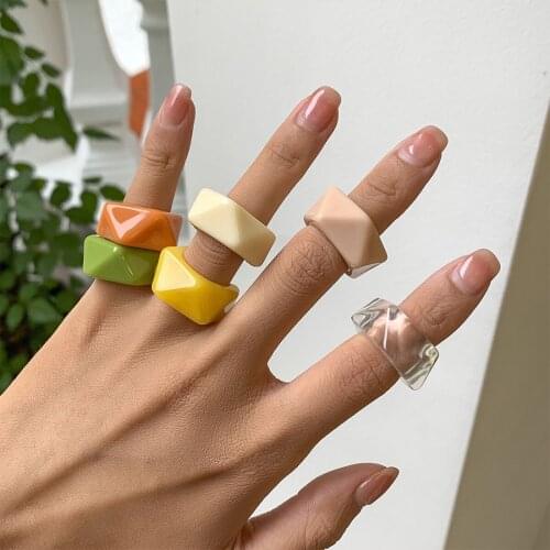 2021 New Colorful Transparent Resin Acrylic Open Ring Geometric Square Ring For Women Girls Travel Jewelry