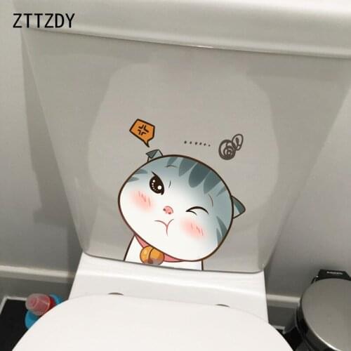 ZTTZDY 22*24.3CM Cartoon Cats Toilet Seat Sticker Kids Room Home Decor Wall Decal T3-0154