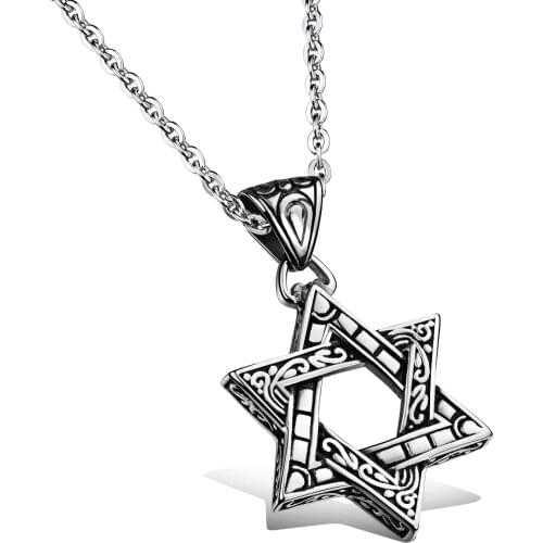 Stainless steel Necklace Pendant Vintage Hexagram Star Of David Chain 60cm Punk Jewelry for Men Women