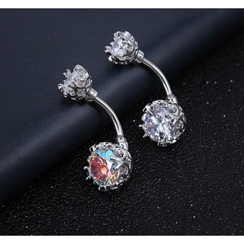 1Pc 316L Surgical Steel Double CZ Barbell Navel Rings Piercing Belly Nombril Jewelry Navel Belly Button Rings