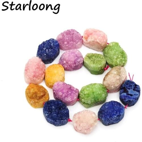 1string Top quality semi-precious oval Miarolitic Quartz Crystal Druzy natural stone agata beads DIY jewelry making for necklace