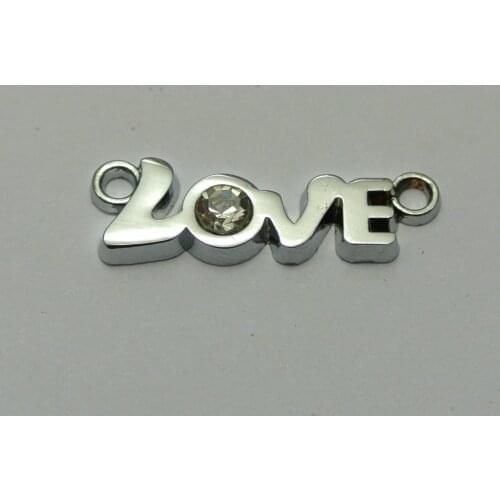 10 Silver Colour Tone Alloy Rhinestone "LOVE" Pendants Connector Charms