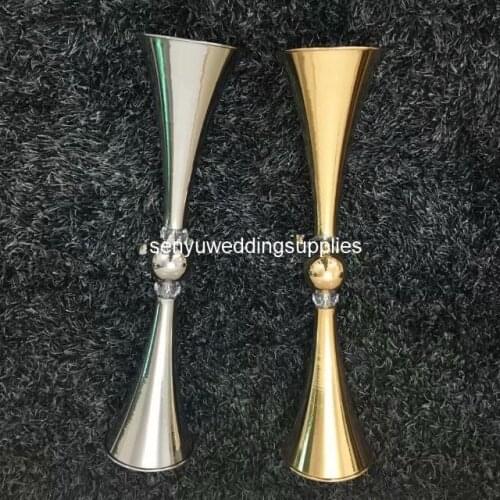 New style 10pcs )Metal flower Vase Trumpet Vase gold For wedding Table senyu1384