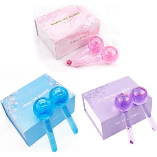 2Pcs Beauty Ice Hockey Face Massage Skin Care Crystal Glass Beauty Ball Ice Wave Stick
