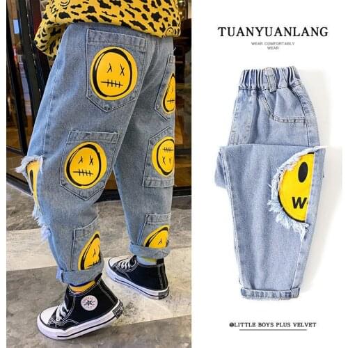 2021 Kids Clothes Girls Casual Jeans Trousers Spring Autumn Denim Pants Kids Children Loose Cartoon Print Pants Bottoms Clothing