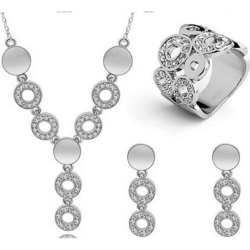 Golden Plated 3Pcs Jewelrys Sets Lovely Circle Design Choker Tassel Necklace Earrings Ring Sets For Women Wedding Gifts