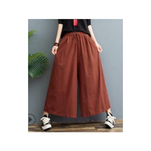 30pcs/lot woman solid wid leg cotton linen ankle pants female casual summer loose elastic waist pants