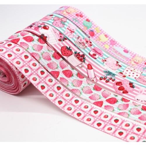 5 Yards Grosgrain Ribbon Strawberry Cake Printed Ribbon 1" 25MM For Hair Bows DIY Crafts Handmade Accessories M19062601
