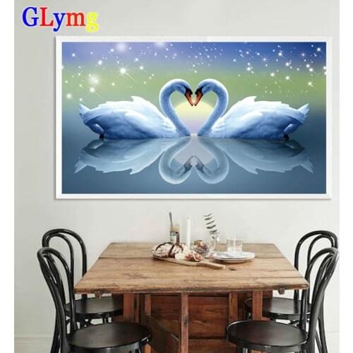 5d Diy Diamond Embroidery Beautiful Swan Cross Stitch Bright Crystal Round Diamond Star Diamond Painting Mosaic Animal Picture