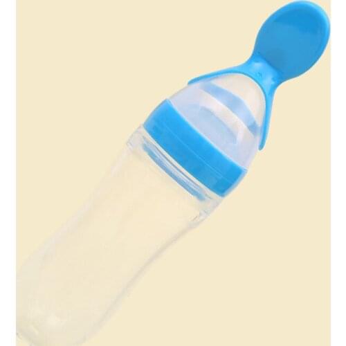 90ML Lovely Safety Infant Baby Silicone Feeding With Spoon Feeder Food Rice Cereal Bottle For Best Gift