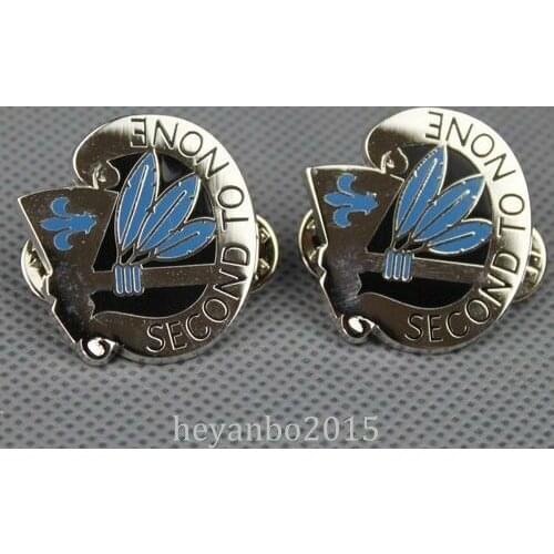 US ARMY CREST INFANTRY 2ND SECOND TO NONE METAL BADGE SIGNS PIN SILVER INSIGNIA