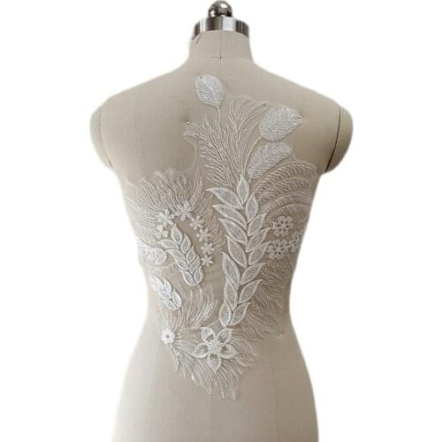 1 PCS French Lace Wedding Dress Applique DIY Bridal Headdress Ivory Lace Collar Lace Fabric Patch