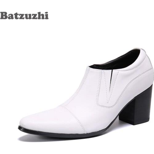 Batzuzhi White Genuine Leather Boots for Men 7CM HIGH HEEL Mens Ankle Boots Botas Hombre Handmade Designer, Big Sizes EU38-EU46