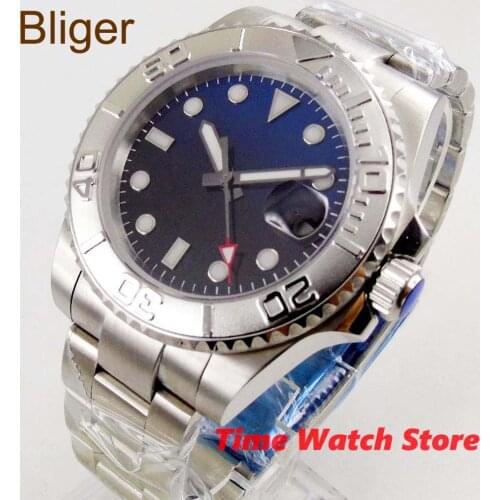 Bliger 40mm Miyota 8215 Automatic wrist watch men Luxury Sapphire glass waterproof blue black strile dial silver sub Bezel