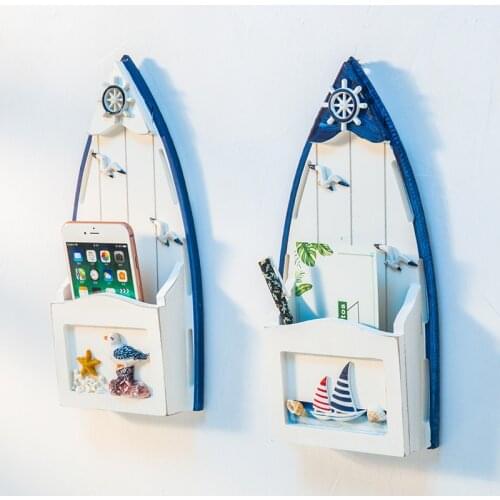 Wooden Boat Shape Letter Box Mediterranean Wall Hanging Groceries Decoration Storage Holders Creative Multi-function Organizer