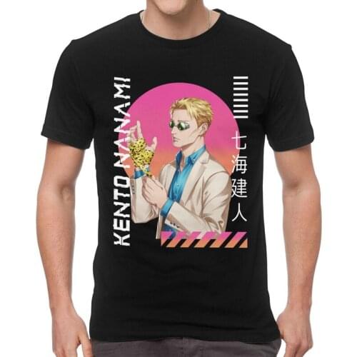 Mens Kento Nanami Jujutsu Kaisen T-Shirt Streetwear Japanese Anime Manga Tshirt Short Sleeve Hip Hop T Shirt Cotton Tee