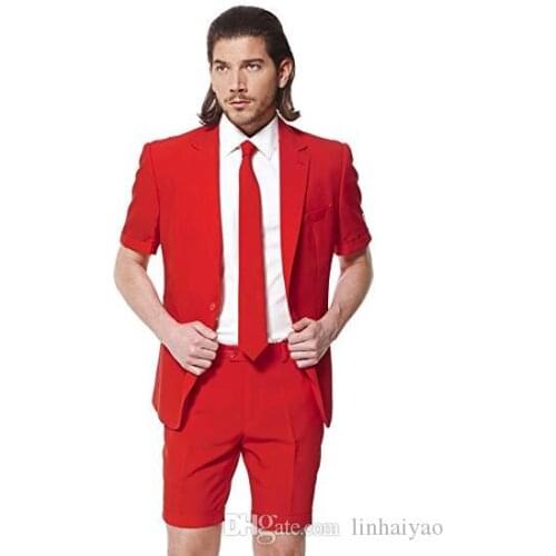 Summer 2020 Latest Red Rose Red Mens Dance Jacket Shorts 2 Pieces Set Custom Slim Mens Wedding Party Banquet Tuxedo