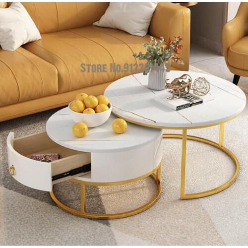 Nordic Round Marble Tea Table Living Room Tea Table Household Small Family Simple Modern Light Luxury Rock Plate Minimalist Tea