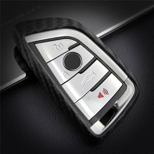 Silica Gel Carbon Fiber Car Key Case Cover Bag Shell For BMW 1 2 5 7 Series 218i X1 X3 X4 X5 X6 F15 F48 540 740 Key Ring Chain