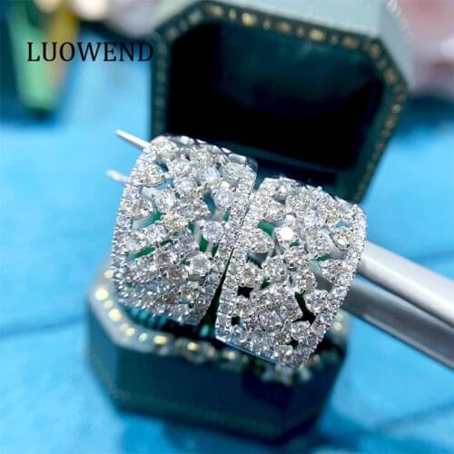 LUOWEND 18K Solid White Gold Women Hoop Earrings 1.88ct Real Natural Diamond Fashion Round Design Trendy Birthday Gift
