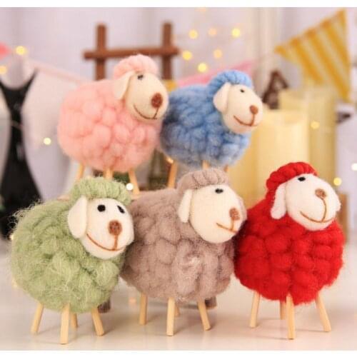 Cute Miniatures Wool Felt Sheep Stuffed Plush Animals Toys For Children Kids Room Decoration Ornament Figurines