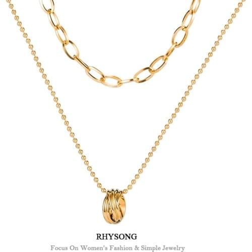 Rhysong Statement Stainless Steel Layered Necklace For Women Round Pendants Of Friendship Trendy Gold Chain 2020 Jewelry XL212