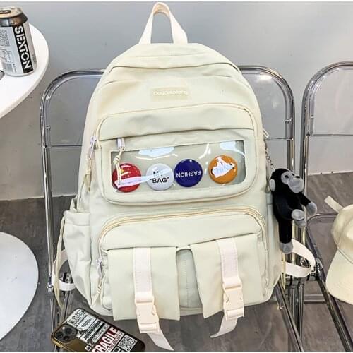 Fashion 2 Pocket Buckle Solid Color Nylon Backpack for Teenagers High Quality Waterproof Backpacks for School Teenagerw Girls