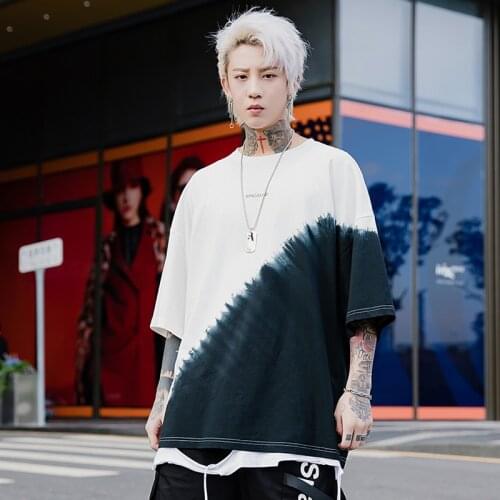 Fashion Mens Tie-dye Gradient Short Sleeved T-shirt in Summer Popular Lazy Breeze Loose Cotton Oversize Teen For Male