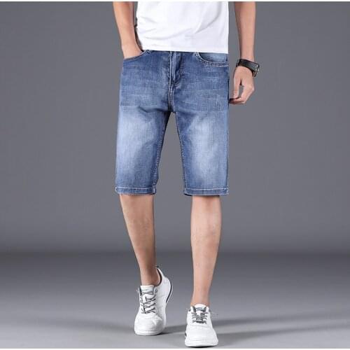 2020 summer new Mens stylish slim stretch denim shorts Mens loose fit cotton knee-length jeans