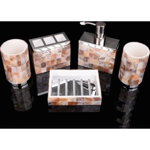 Shell Pattern Resin Bath Decor Kit Bathroom Accessories Set Gargle Cup Toothbrush Holder Soap Dispenser Soap Dish Wedding Gifts