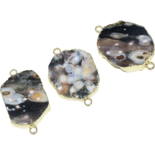 Natural stone gem charm connector women necklace flat agates slice gold plating jewelry large charm stones pendant random female