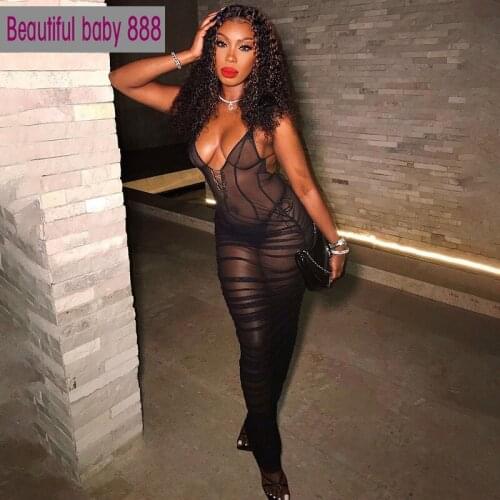 NIBBER Seex Maxi Dress Deep V Sleeveless 2021 Women Summer Sexy Mesh Costume Bandage Halter Party Club Costume Stacked Dress Wom