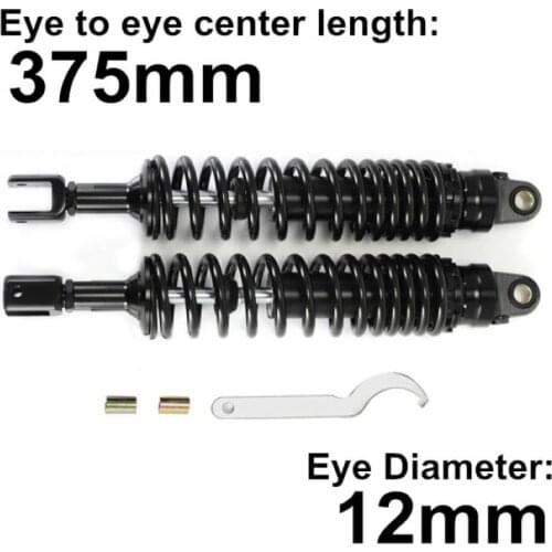 New 1 pair 375MM 380MM type U 8MM motorcycle shock absorber for Honda Yamaha Suzuki Kawasaki dirt bikes gokart ATV black