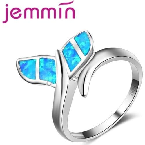 New Promotion Cute Whale Ring with Blue Fire Opal 925 Sterling Silver Rings for Women Wedding Popular Bague Bijoux