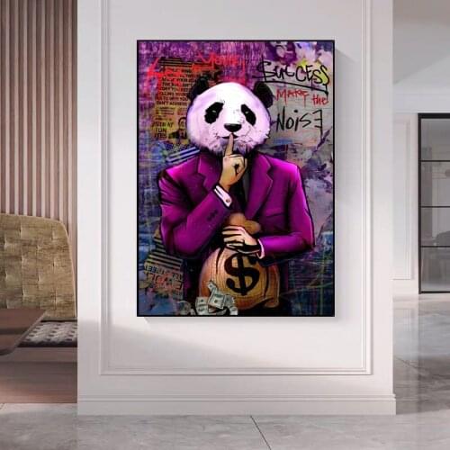 Nordic Graffiti Poster Panda Prints on Canvas Painting Money Motivational Street Wall Art Picture for Living Room Home Decor