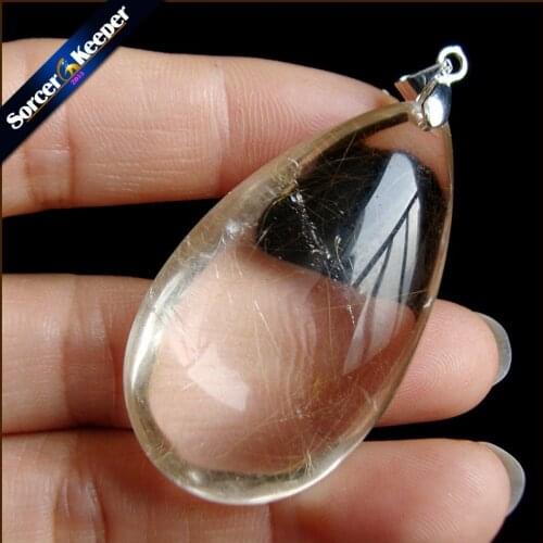 Genuine Natural Gold Rutilated Quartz Crystal Cabochon Setting Necklace Pendant Stone Beads for DIY Jewelry Making PS154