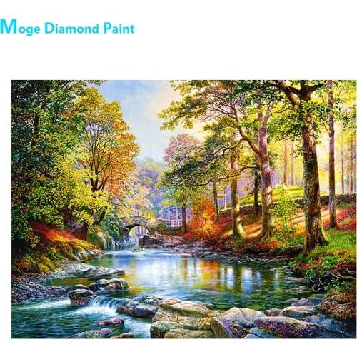 Stream Forest Scenery Diamond Painting Round Full Drill Scenic Nouveaute DIY Mosaic Embroidery 5D Cross Stitch Home Decor Gifts
