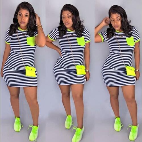 Casual Women O Neck Bodycon Mini Dress Summer Short Sleeve Striped Dress Ladies Leisure Holiday Package Hip Dresses Vestidos