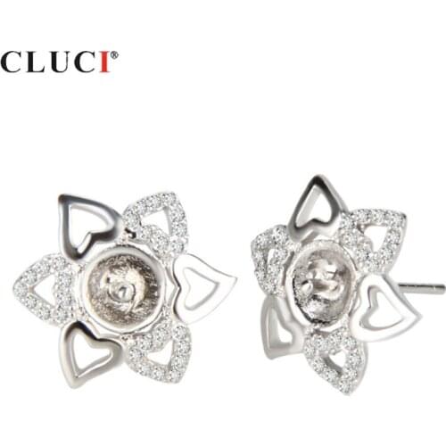 CLUCI 925 Sterling Silver Flower Earrings Women Jewelry for Anniversary Silver 925 Pearl Earrings Mounting Stud Earrings SE028SB