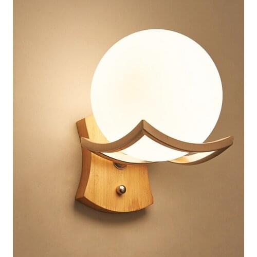 Nordic Wood Glass Wall Lamp Modern Wooden Wall Sconce Light Fixtures Living Room Bedroom Bathroom Mirror Lights Indoor Lighting