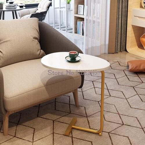 Nordic C-shaped side table, sofa side table, solid wood corner table, movable bedside table, lazy reading table, mini coffee tab