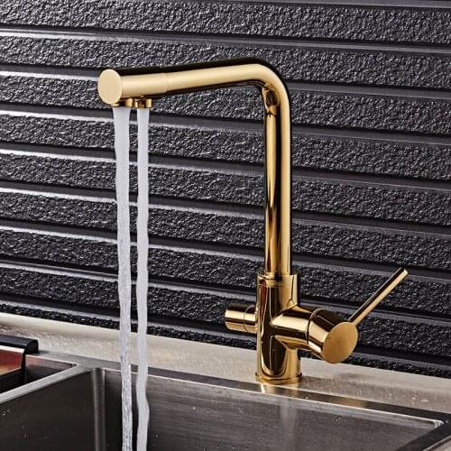 Gold/Black Kitchen Faucet Solid Brass Crane For Kitchen Deck Mounted Water Filter Tap Three Ways Sink Mixer 3 Way Kitchen Faucet