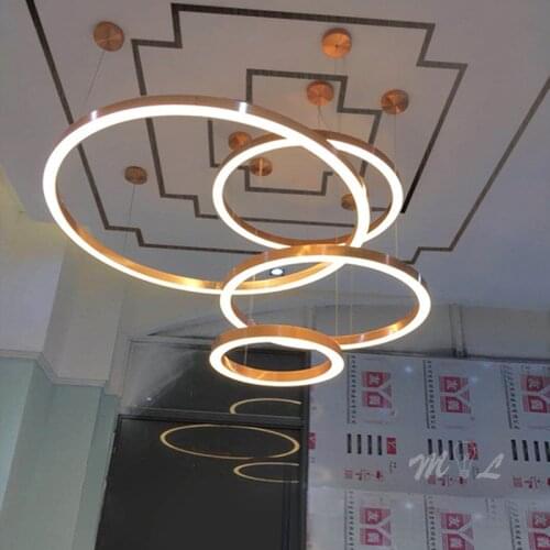 Modern Gold Hanglamp Aluminum Circle Pendant Light Led Ring Lamps for Living Room Hotel Art Deco Luminaire Suspension Abajur